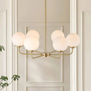 6-Light Contemporary Frosted Milky Glass Sphere Chandelier