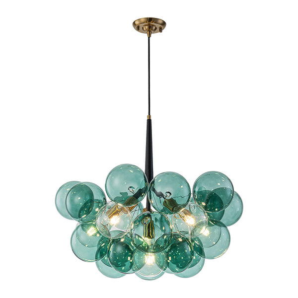 6-Light Emerald Bubble Blooming Glass Chandelier