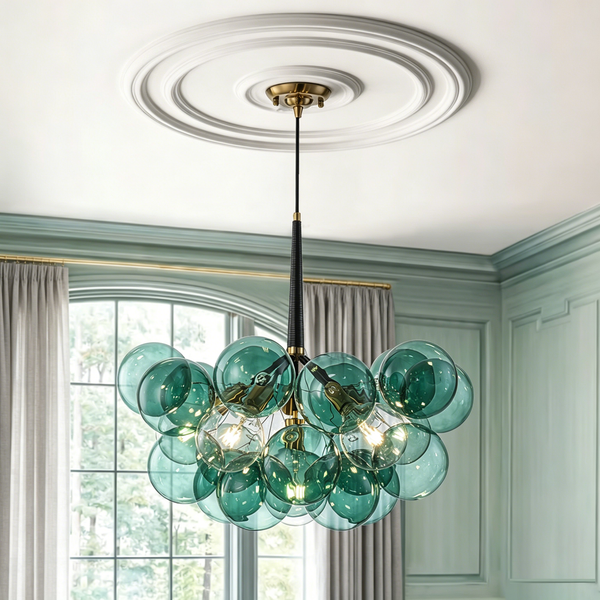 6-Light Emerald Bubble Blooming Glass Chandelier
