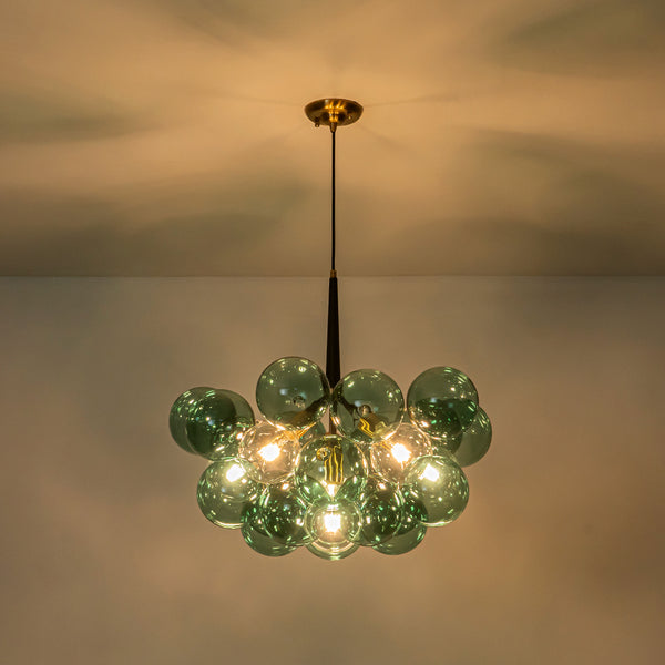 6-Light Emerald Bubble Blooming Glass Chandelier
