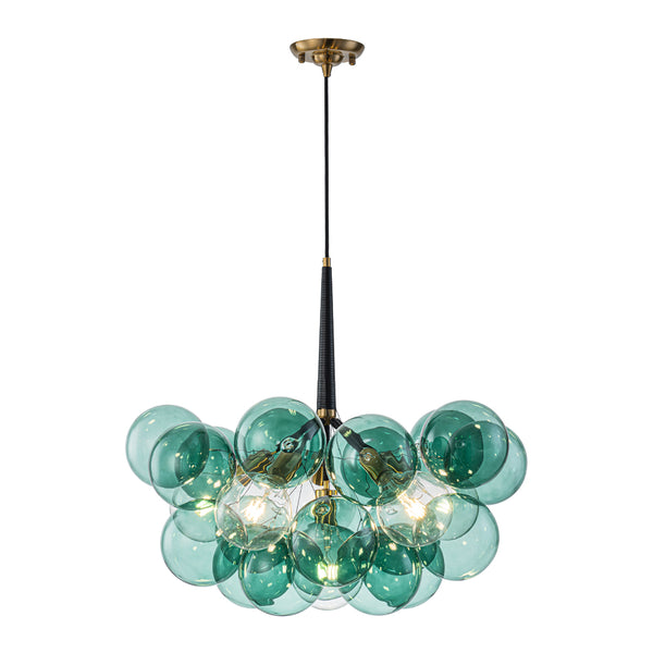 6-Light Emerald Bubble Blooming Glass Chandelier