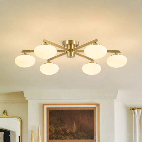 6-Light Frosted Opaline Oval Glass  Sputnik Semi-flush Mount