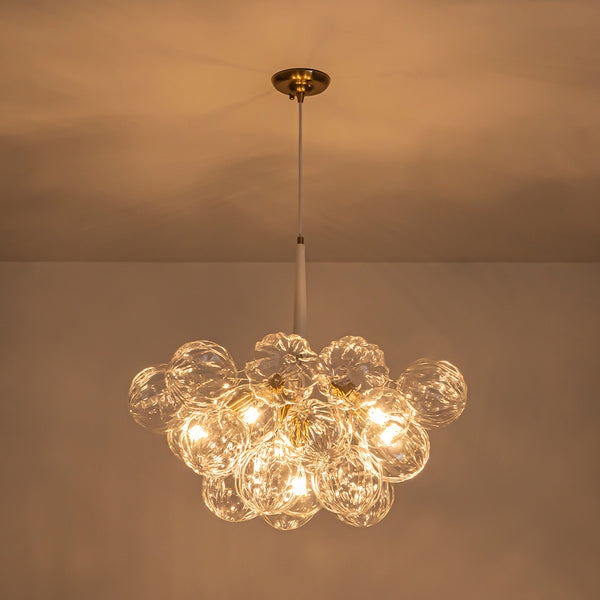 6-Light Gold Cluster Bubble Wave Globe Glass Chandelier