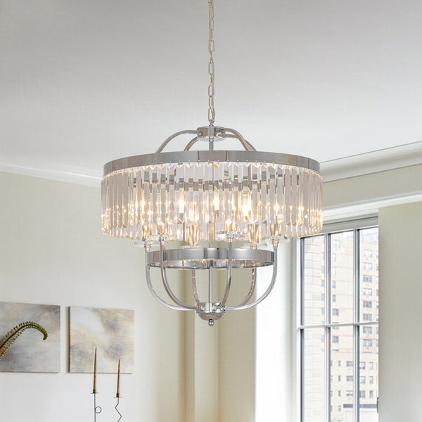 6-Light Silver Crystal Drum Empire Chandelier