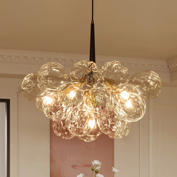 6-Light Gold Cluster Bubble Wave Globe Glass Chandelier
