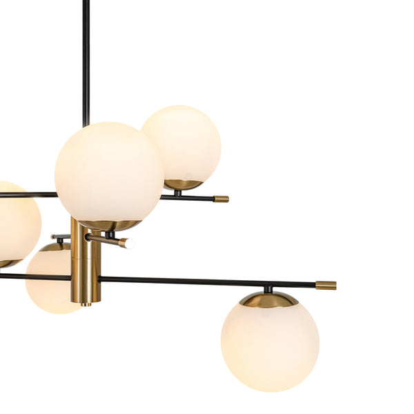 6-Light Black Brass Staggered Frosted Glass Sputnik Tiered Chandelier
