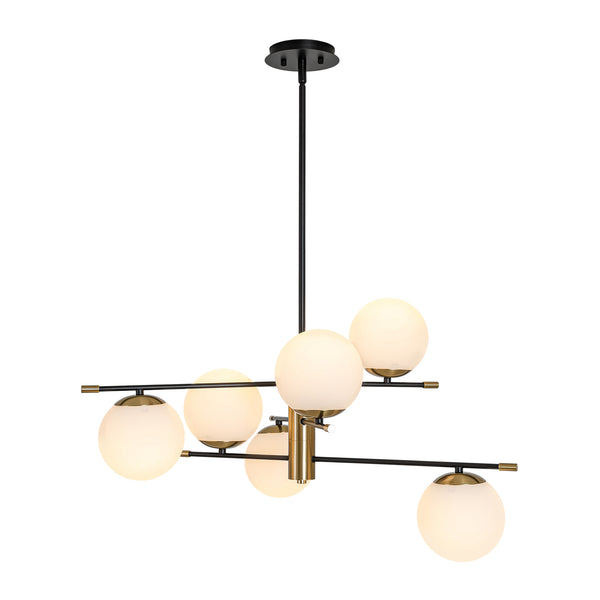 6-Light Black Brass Staggered Frosted Glass Sputnik Tiered Chandelier