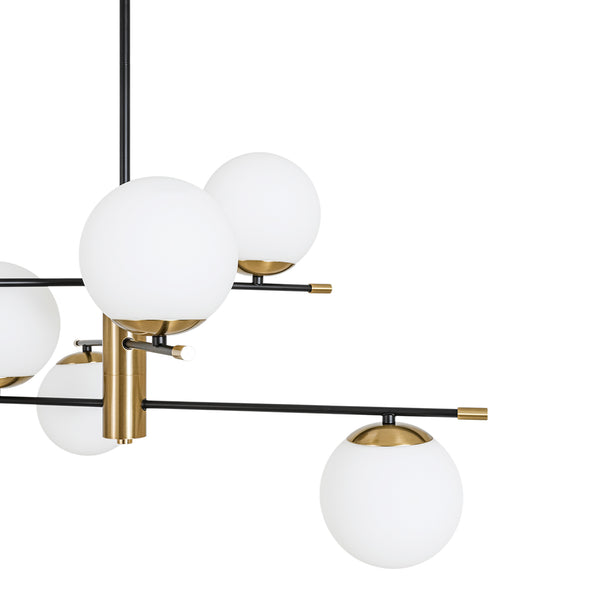 6-Light Black Brass Staggered Frosted Glass Sputnik Tiered Chandelier