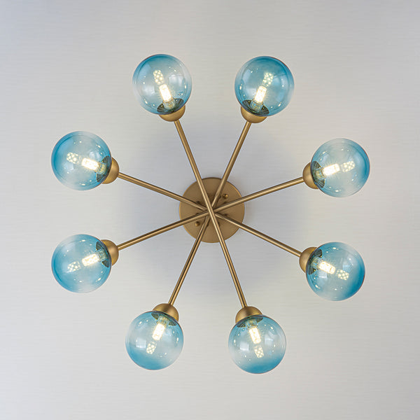 8-Light Lake Blue Tinted Glass Bubble Semi-flush Mount