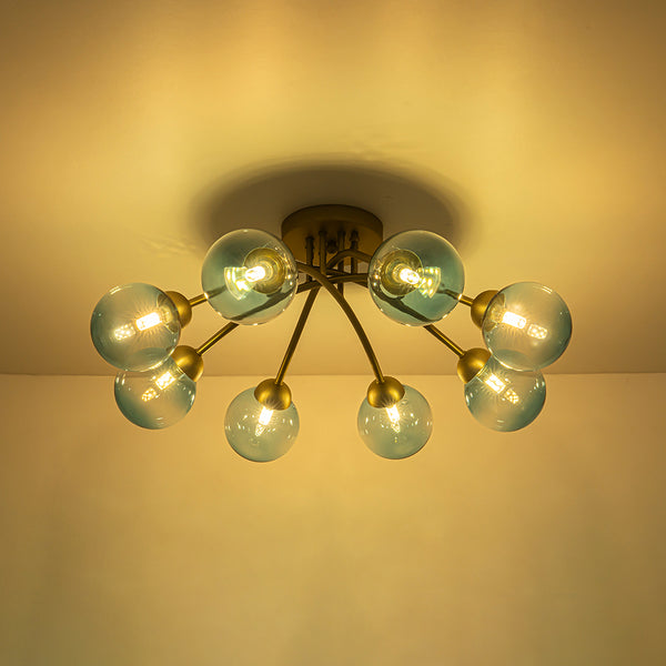 8-Light Lake Blue Tinted Glass Bubble Semi-flush Mount