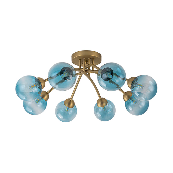 8-Light Lake Blue Tinted Glass Bubble Semi-flush Mount