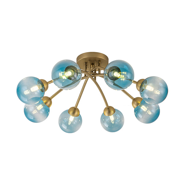 8-Light Lake Blue Tinted Glass Bubble Semi-flush Mount