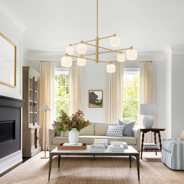 8-Light Branch Linear Frosted White Glass Tiered Chandelier