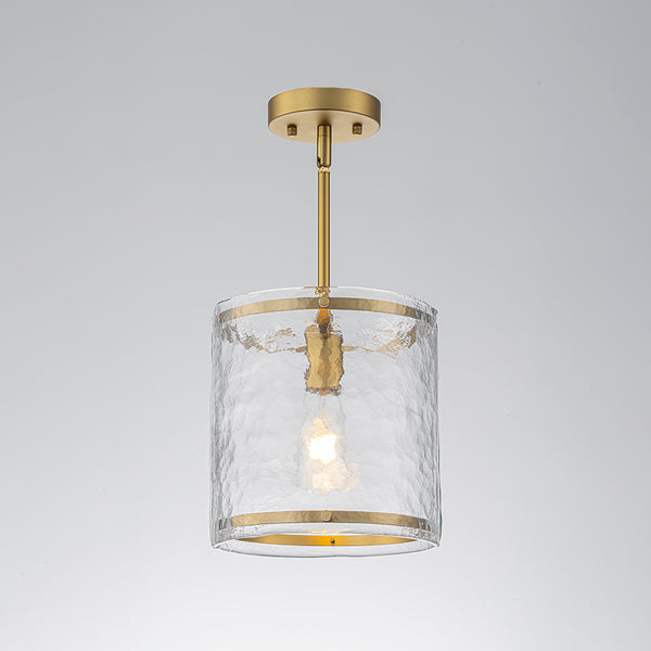 9.3'' Wide Modern 1-Light Water Ripple Glass Cylinder Single Pendant