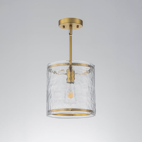 9.3'' Wide Modern 1-Light Water Ripple Glass Cylinder Single Pendant