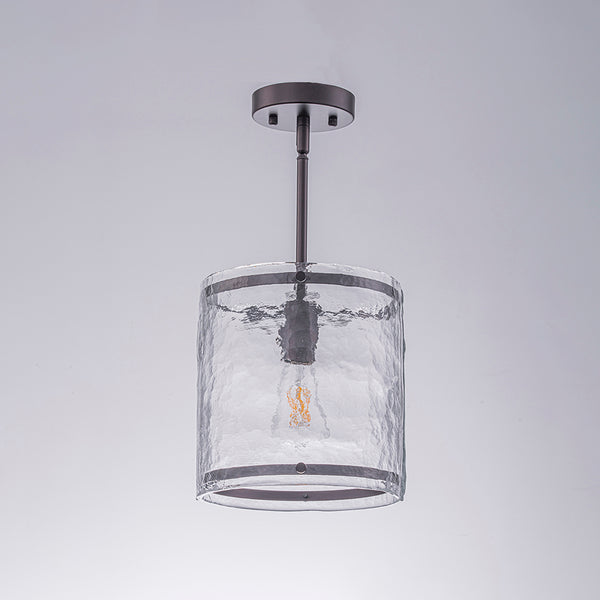 9.3'' Wide Modern 1-Light Water Ripple Glass Cylinder Single Pendant