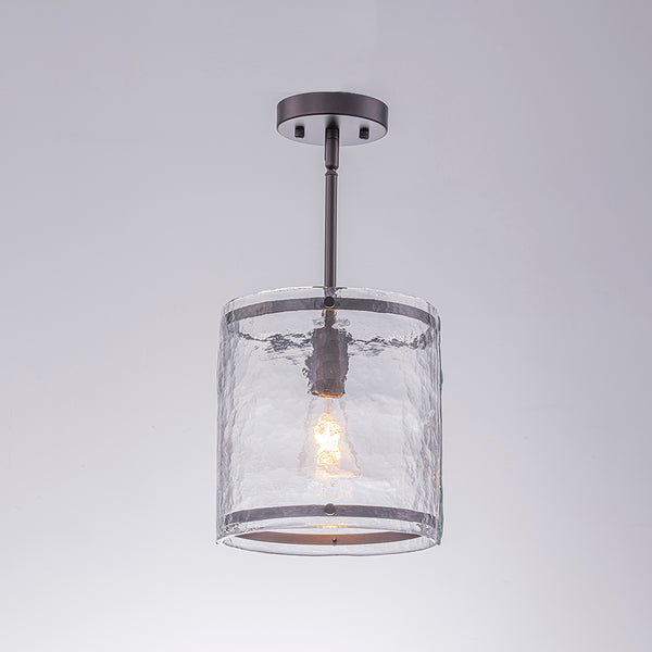 9.3'' Wide Modern 1-Light Water Ripple Glass Cylinder Single Pendant