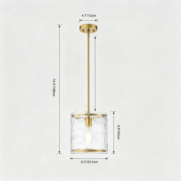 9.3'' Wide Modern 1-Light Water Ripple Glass Cylinder Single Pendant