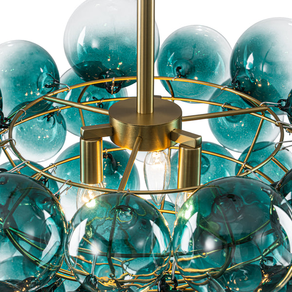 Art Decor 3-Light Gradient Lake Blue Globe Glass Bubbles Chandelier