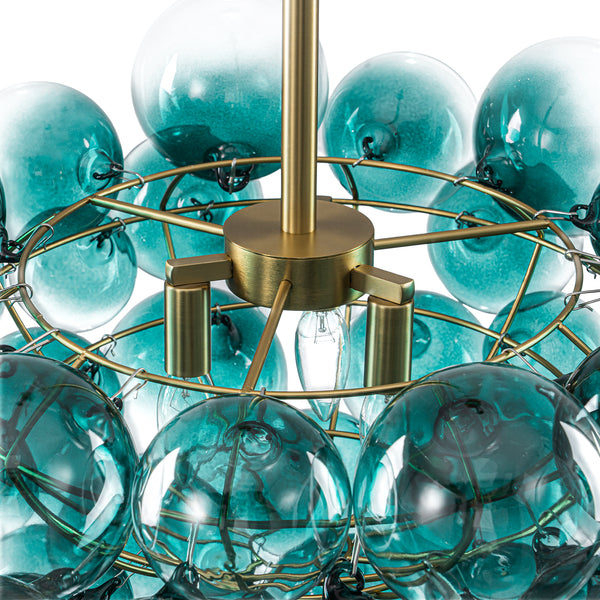 Art Decor 3-Light Gradient Lake Blue Globe Glass Bubbles Chandelier