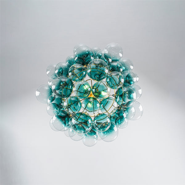 Art Decor 3-Light Gradient Lake Blue Globe Glass Bubbles Chandelier
