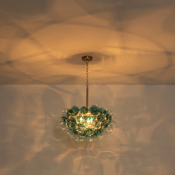 Art Decor 3-Light Gradient Lake Blue Globe Glass Bubbles Chandelier