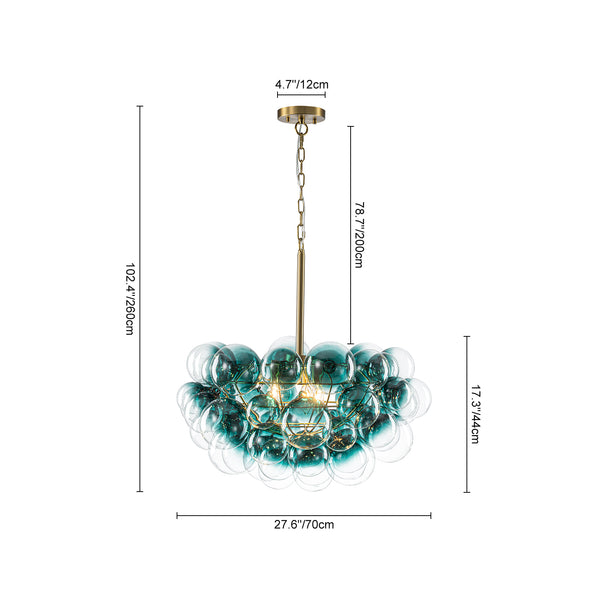 Art Decor 3-Light Gradient Lake Blue Globe Glass Bubbles Chandelier