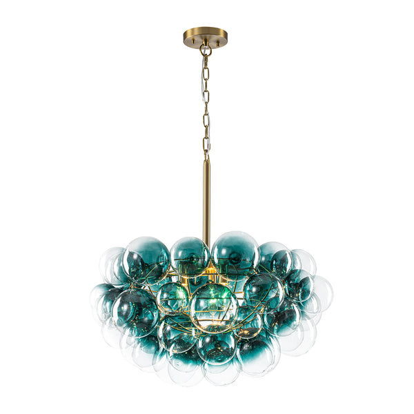Art Decor 3-Light Gradient Lake Blue Globe Glass Bubbles Chandelier