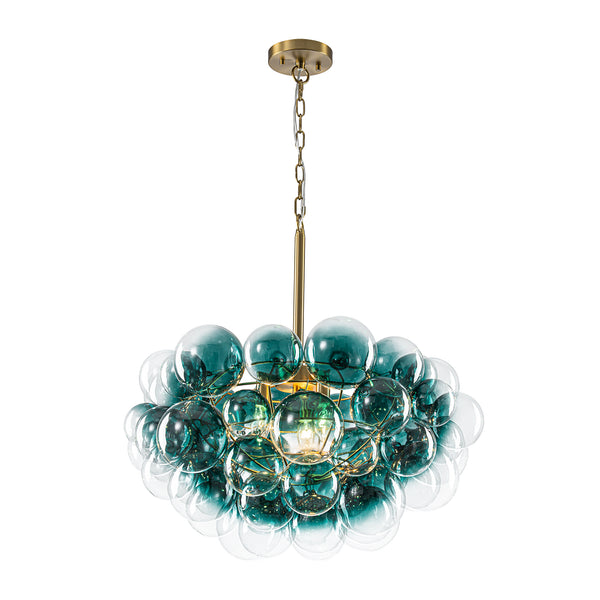 Art Decor 3-Light Gradient Lake Blue Globe Glass Bubbles Chandelier