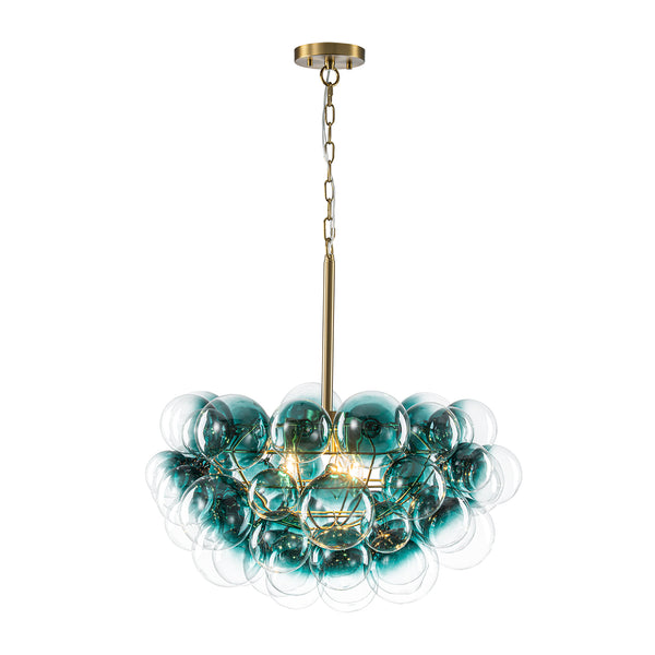 Art Decor 3-Light Gradient Lake Blue Globe Glass Bubbles Chandelier