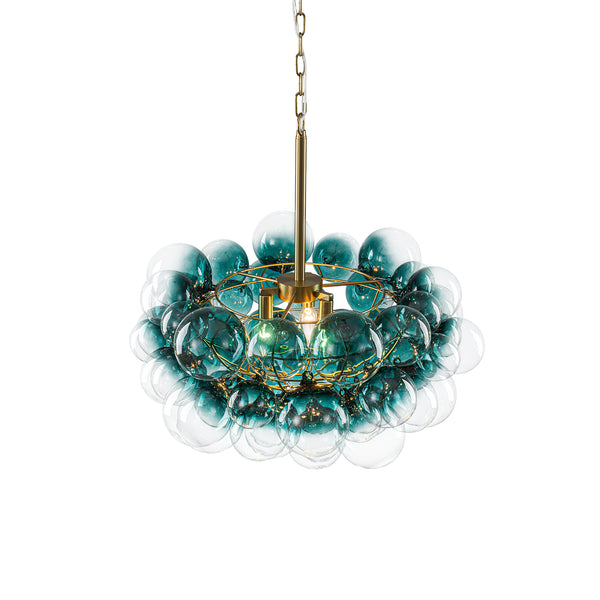Art Decor 3-Light Gradient Lake Blue Globe Glass Bubbles Chandelier