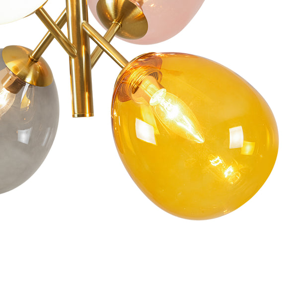 Asymmetrical 4-Light Translucent Tinted Blown Glass Sputnik Cluster Chandelier