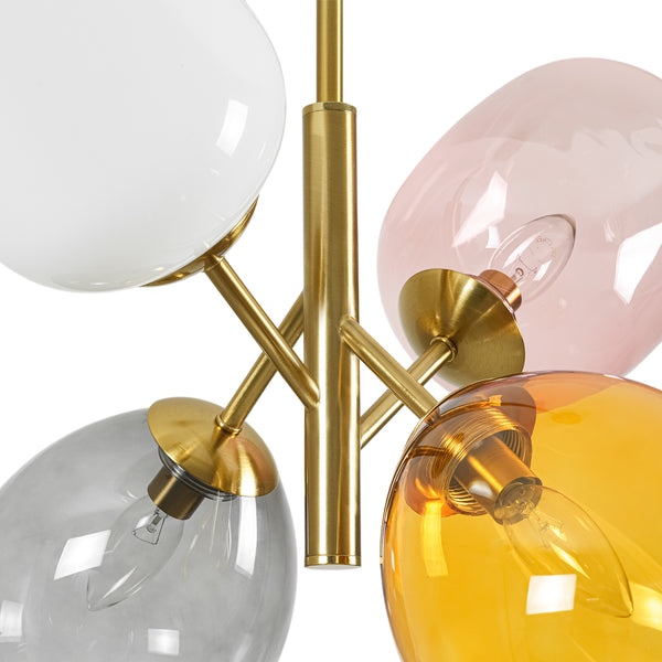 Asymmetrical 4-Light Translucent Tinted Blown Glass Sputnik Cluster Chandelier