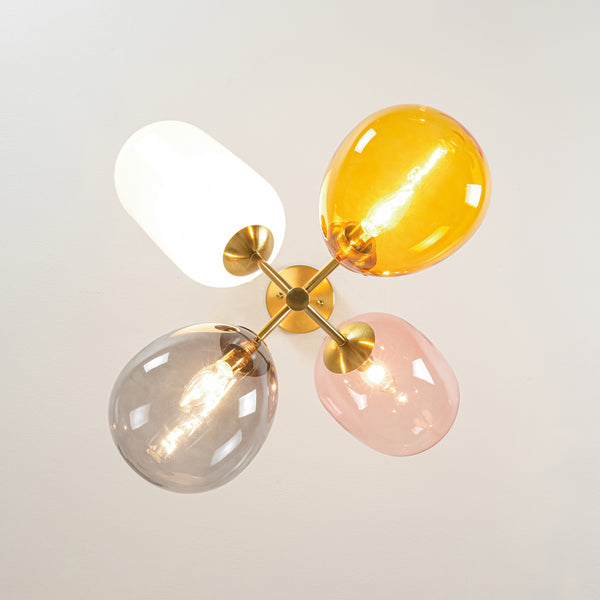 Asymmetrical 4-Light Translucent Tinted Blown Glass Sputnik Cluster Chandelier