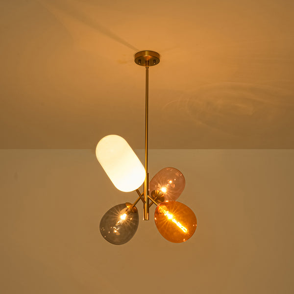 Asymmetrical 4-Light Translucent Tinted Blown Glass Sputnik Cluster Chandelier