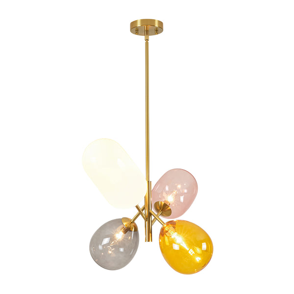 Asymmetrical 4-Light Translucent Tinted Blown Glass Sputnik Cluster Chandelier