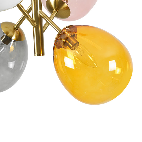 Asymmetrical 4-Light Translucent Tinted Blown Glass Sputnik Cluster Chandelier