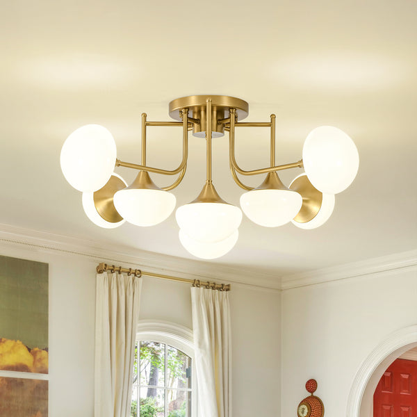 Blossom Brass 8-Light Glossy Domed Glass Semi-flush Mount