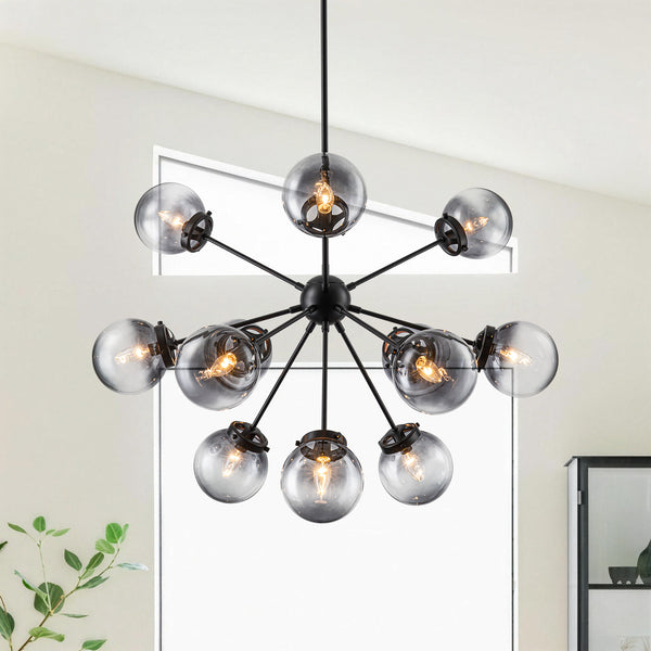 Bold Modern 12-Light Ombre Glass Sputnik Sphere Chandelier