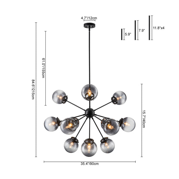 Bold Modern 12-Light Ombre Glass Sputnik Sphere Chandelier