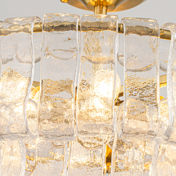 Brass 6-Light Rippled Glass Tiered Semi-Flush Mount