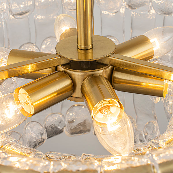 Brass 6-Light Rippled Glass Tiered Semi-Flush Mount