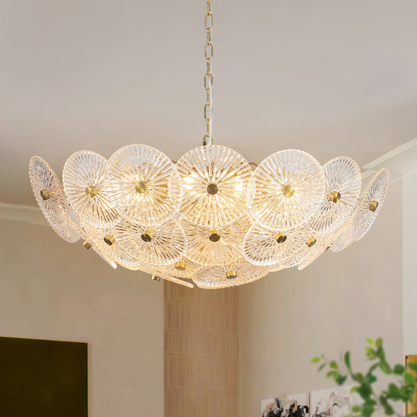 Clear 9-Light Lotus Leaf Glass Floral Chandelier