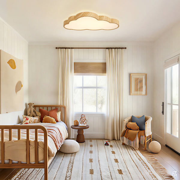 Cloud Shape Faux Wood 5CCT Selectable Dimmable LED Flush Mount