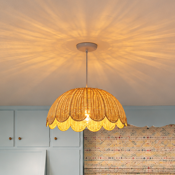 Cottage 1-Light Rattan Dome Scalloped Pendant