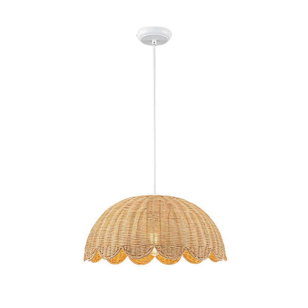 Cottage 1-Light Rattan Dome Scalloped Pendant