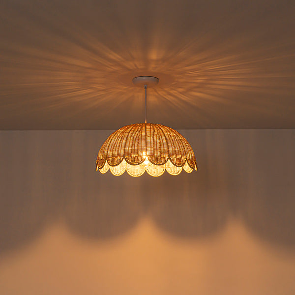 Cottage 1-Light Rattan Dome Scalloped Pendant