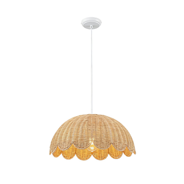 Cottage 1-Light Rattan Dome Scalloped Pendant