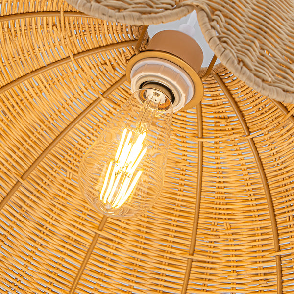 Cottage 1-Light Rattan Dome Scalloped Pendant