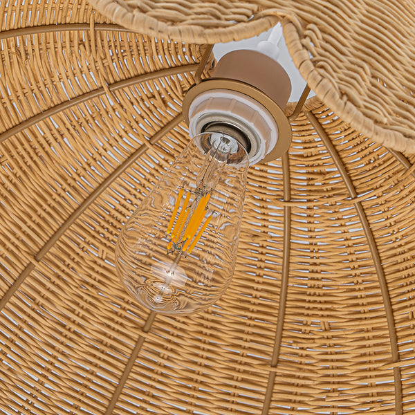 Cottage 1-Light Rattan Dome Scalloped Pendant
